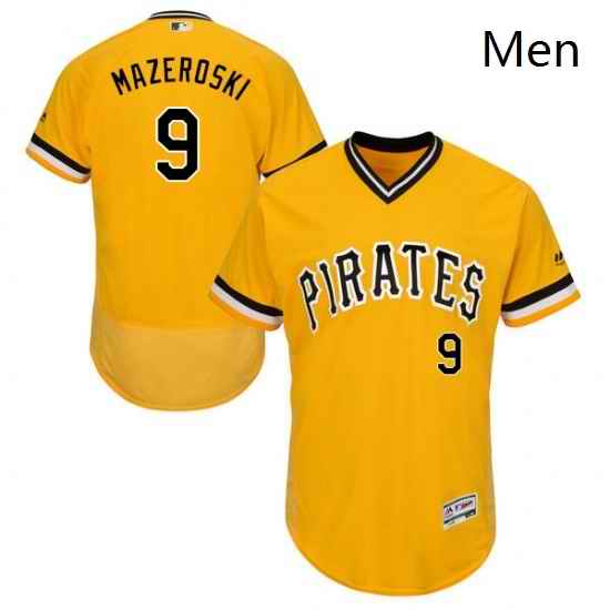 Mens Majestic Pittsburgh Pirates 9 Bill Mazeroski Gold Alternate Flex Base Authentic Collection MLB Jersey